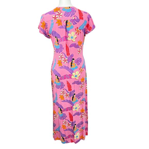 XIX Palms Hawaii Dress Kohala Cut Out Maxi Large Womens Pink Tropical Resort - Picture 3 of 13